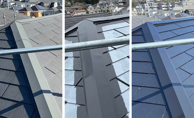 横浜市で施工した屋根塗装工事のモンタージュ写真